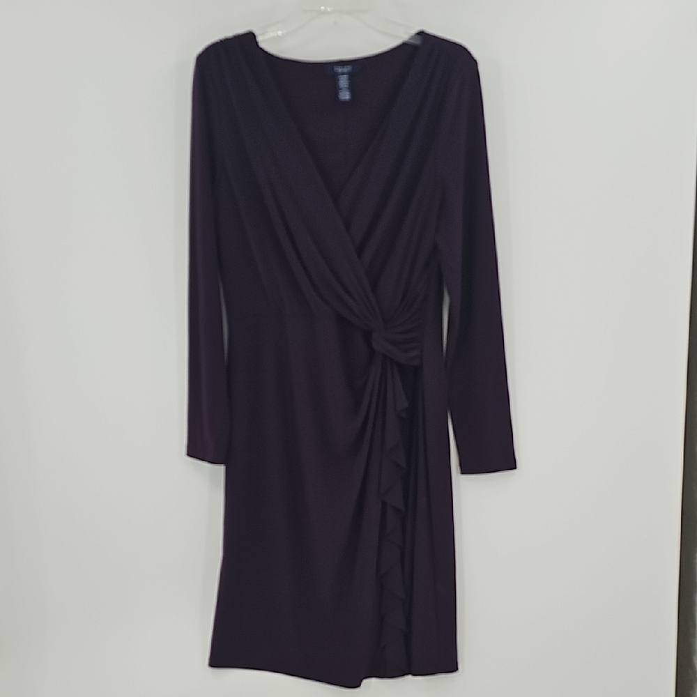 Chaps Elegant Purple Burgandy Wine Faux Wrap Midi Dress Size XL